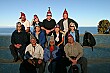 Our Peru tour group puts on a fashion show in the light of the settting sun, Amantani Island.